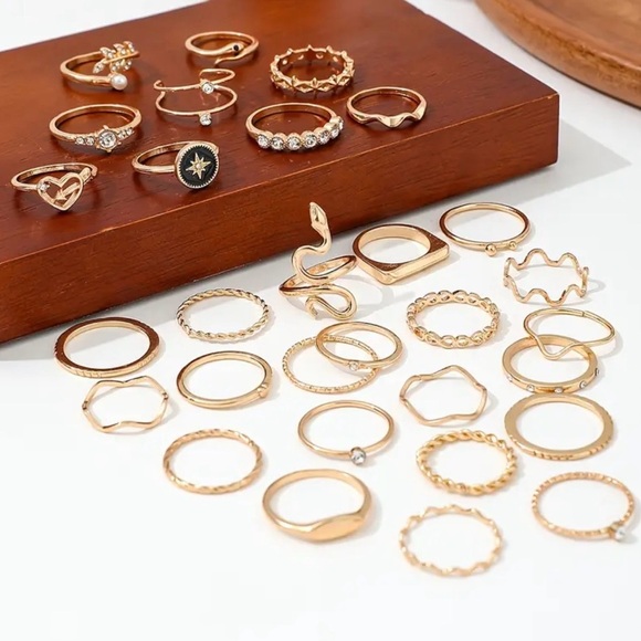30pcs Gold Stackable Rings Set – Minimalist Jewelry, Wave Rings, Snake Jewelry - Picture 2 of 2